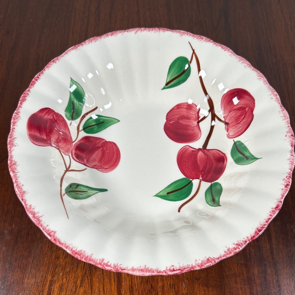 Blue Ridge Southern Potteries Hand Painted Red Apples Scalloped Bowl Vintage USA
